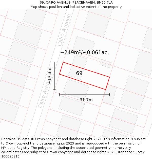 69, CAIRO AVENUE, PEACEHAVEN, BN10 7LA: Plot and title map