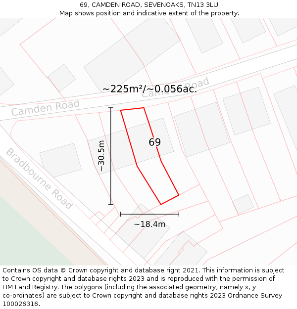 69, CAMDEN ROAD, SEVENOAKS, TN13 3LU: Plot and title map