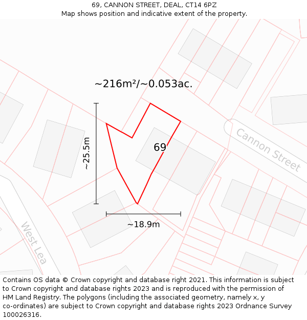 69, CANNON STREET, DEAL, CT14 6PZ: Plot and title map