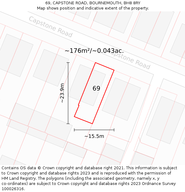 69, CAPSTONE ROAD, BOURNEMOUTH, BH8 8RY: Plot and title map