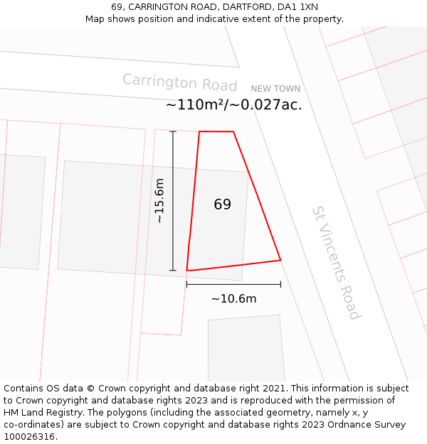 69, CARRINGTON ROAD, DARTFORD, DA1 1XN: Plot and title map