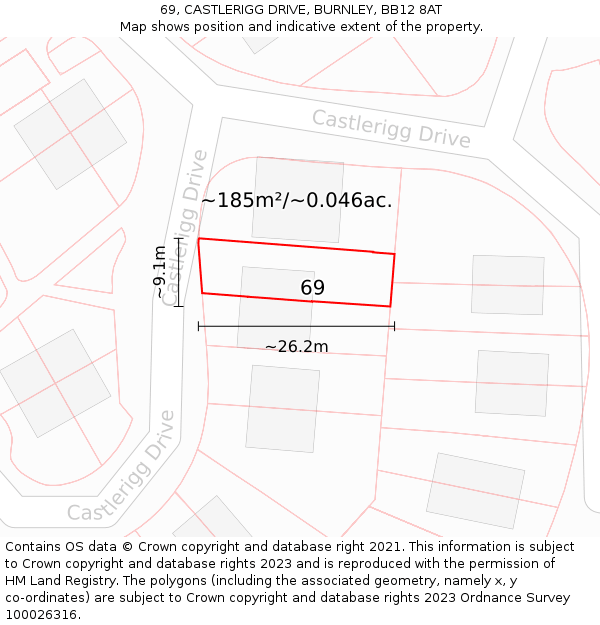 69, CASTLERIGG DRIVE, BURNLEY, BB12 8AT: Plot and title map