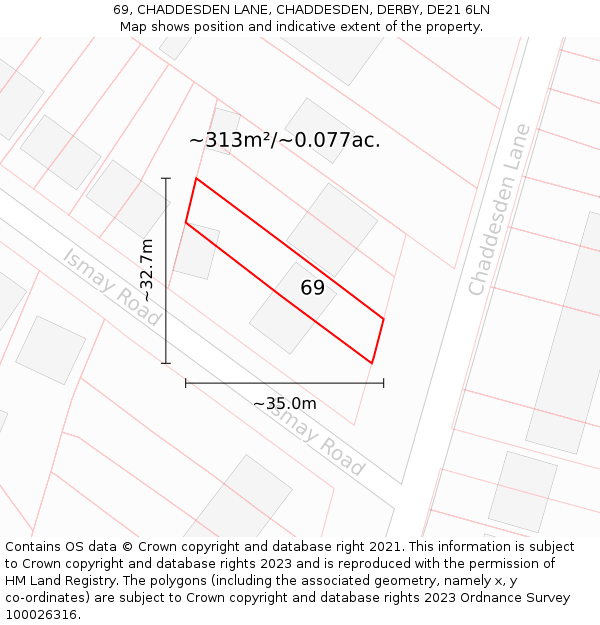 69, CHADDESDEN LANE, CHADDESDEN, DERBY, DE21 6LN: Plot and title map