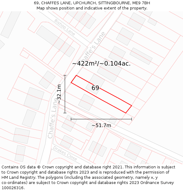 69, CHAFFES LANE, UPCHURCH, SITTINGBOURNE, ME9 7BH: Plot and title map