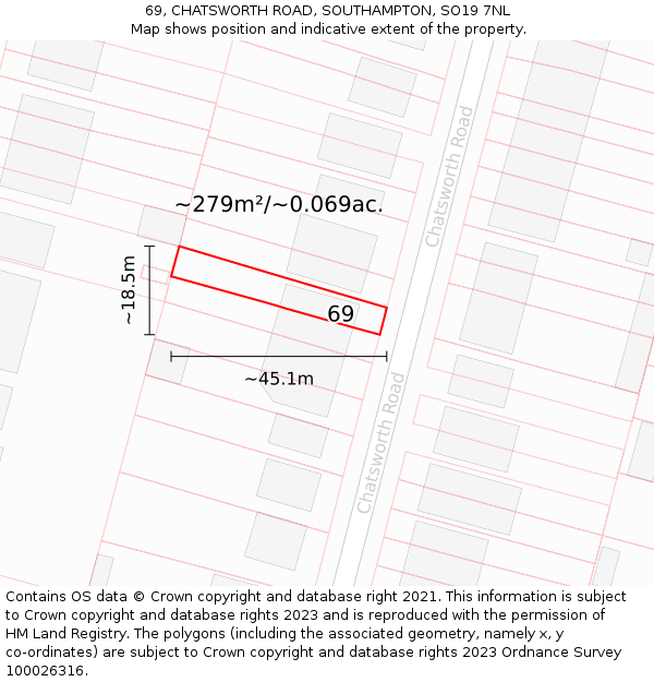 69, CHATSWORTH ROAD, SOUTHAMPTON, SO19 7NL: Plot and title map