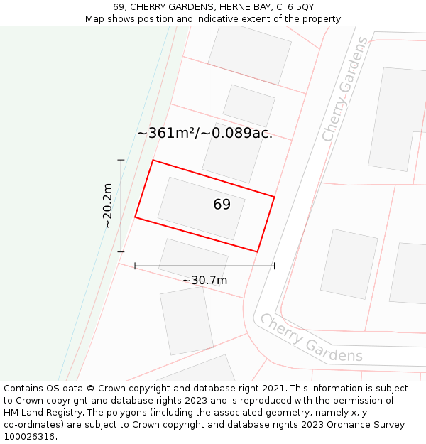 69, CHERRY GARDENS, HERNE BAY, CT6 5QY: Plot and title map