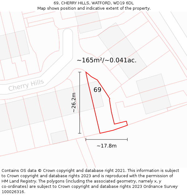 69, CHERRY HILLS, WATFORD, WD19 6DL: Plot and title map