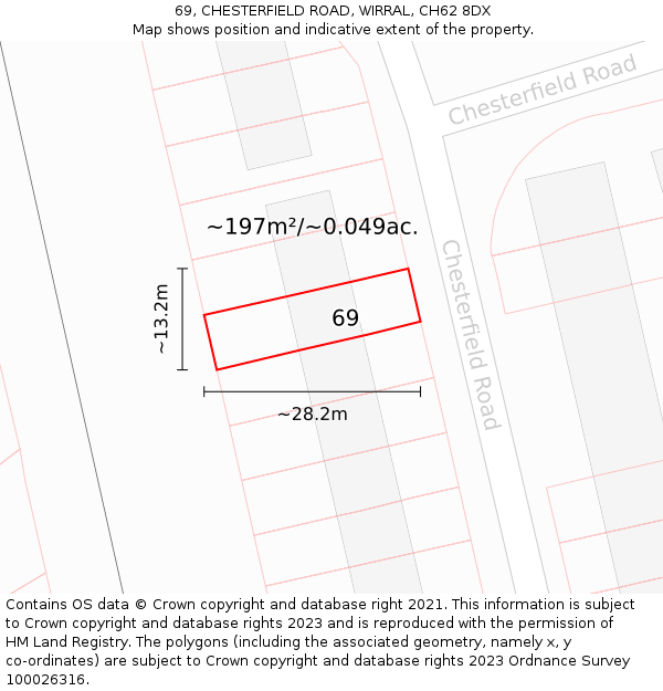 69, CHESTERFIELD ROAD, WIRRAL, CH62 8DX: Plot and title map