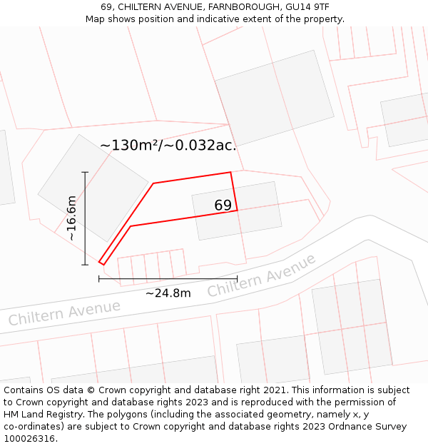 69, CHILTERN AVENUE, FARNBOROUGH, GU14 9TF: Plot and title map