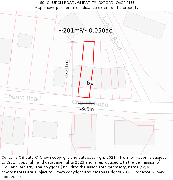 69, CHURCH ROAD, WHEATLEY, OXFORD, OX33 1LU: Plot and title map