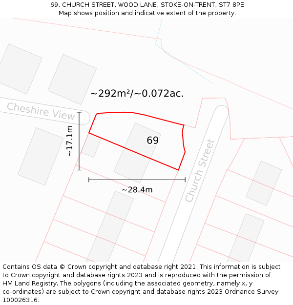 69, CHURCH STREET, WOOD LANE, STOKE-ON-TRENT, ST7 8PE: Plot and title map