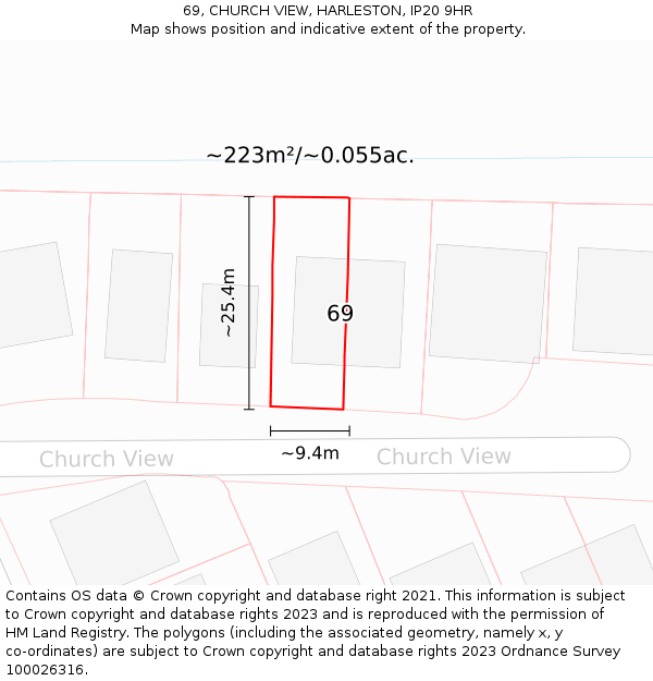 69, CHURCH VIEW, HARLESTON, IP20 9HR: Plot and title map