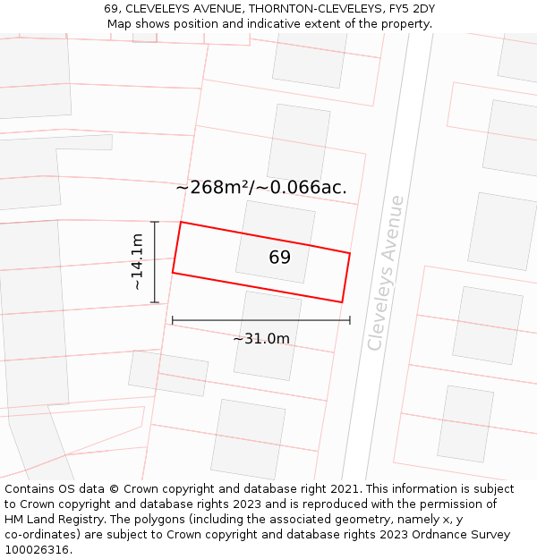 69, CLEVELEYS AVENUE, THORNTON-CLEVELEYS, FY5 2DY: Plot and title map