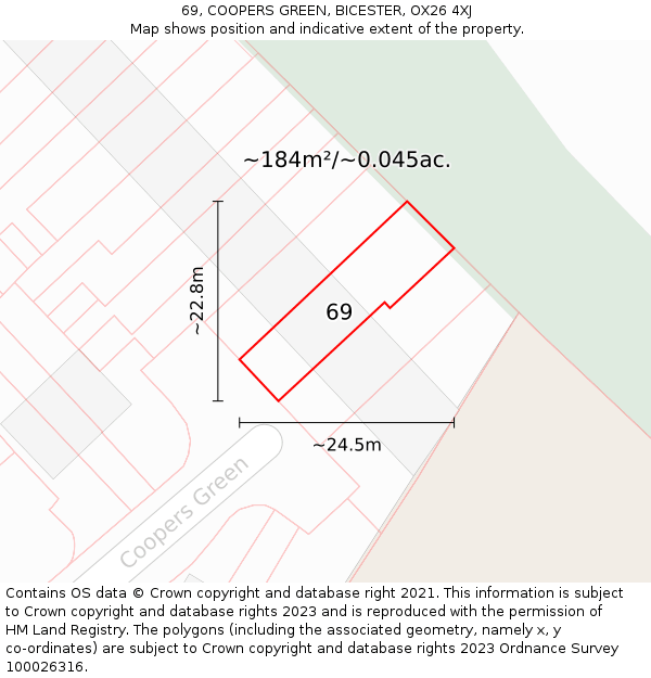 69, COOPERS GREEN, BICESTER, OX26 4XJ: Plot and title map