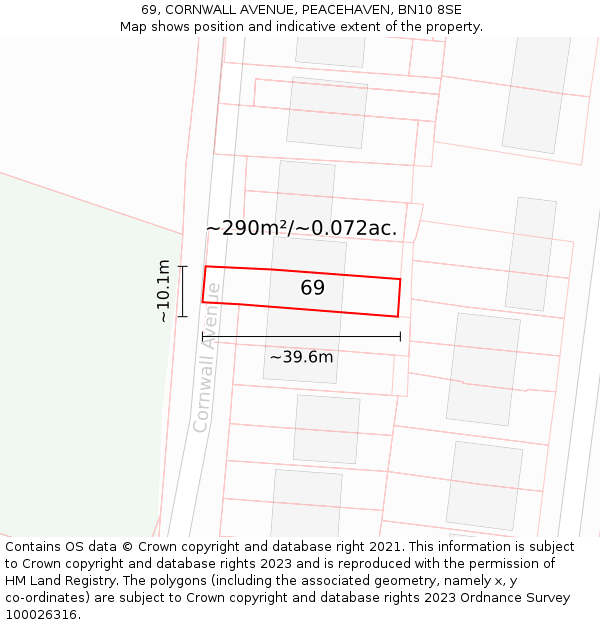 69, CORNWALL AVENUE, PEACEHAVEN, BN10 8SE: Plot and title map