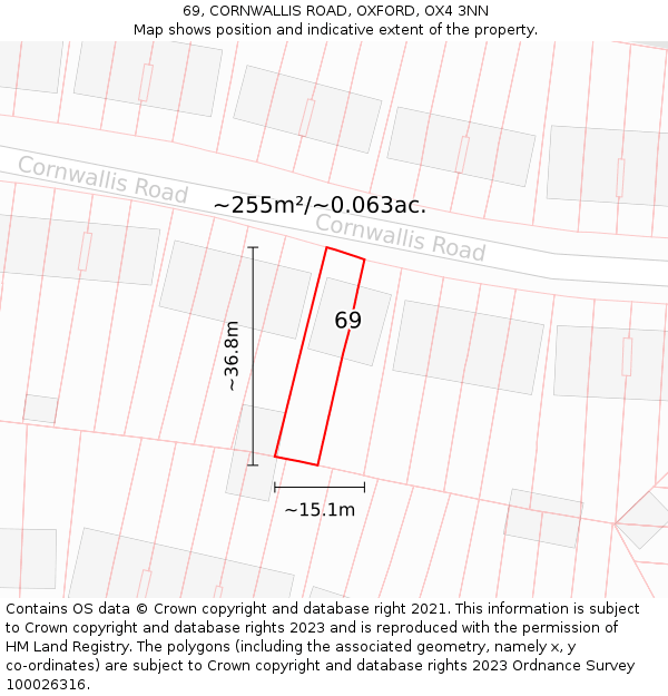 69, CORNWALLIS ROAD, OXFORD, OX4 3NN: Plot and title map