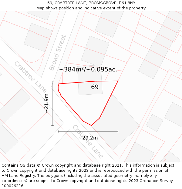 69, CRABTREE LANE, BROMSGROVE, B61 8NY: Plot and title map