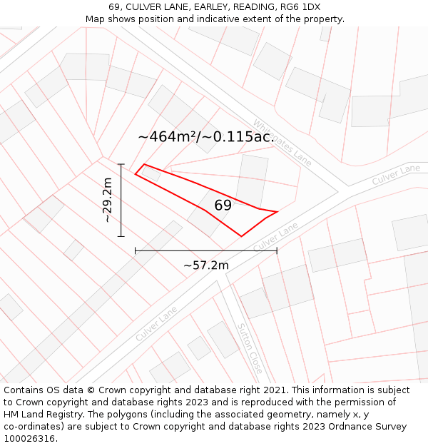 69, CULVER LANE, EARLEY, READING, RG6 1DX: Plot and title map