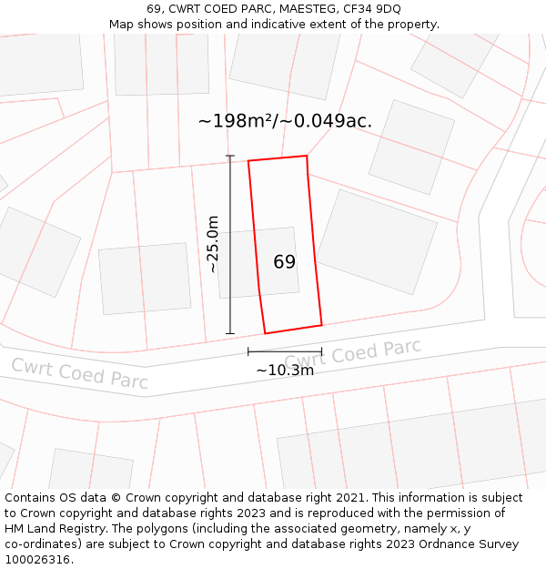 69, CWRT COED PARC, MAESTEG, CF34 9DQ: Plot and title map