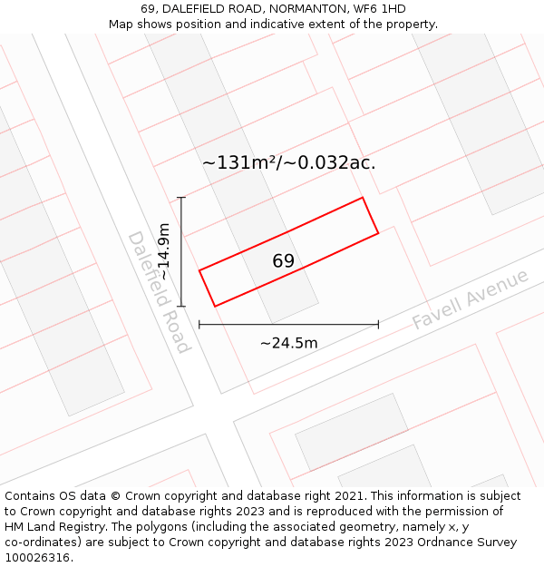 69, DALEFIELD ROAD, NORMANTON, WF6 1HD: Plot and title map