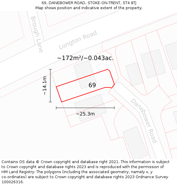 69, DANEBOWER ROAD, STOKE-ON-TRENT, ST4 8TJ: Plot and title map