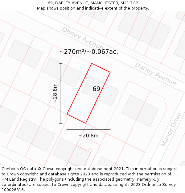 69, DARLEY AVENUE, MANCHESTER, M21 7GP: Plot and title map