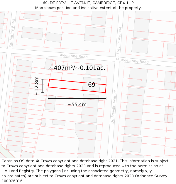 69, DE FREVILLE AVENUE, CAMBRIDGE, CB4 1HP: Plot and title map