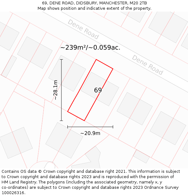 69, DENE ROAD, DIDSBURY, MANCHESTER, M20 2TB: Plot and title map