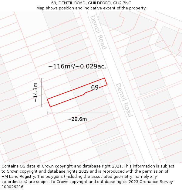 69, DENZIL ROAD, GUILDFORD, GU2 7NG: Plot and title map