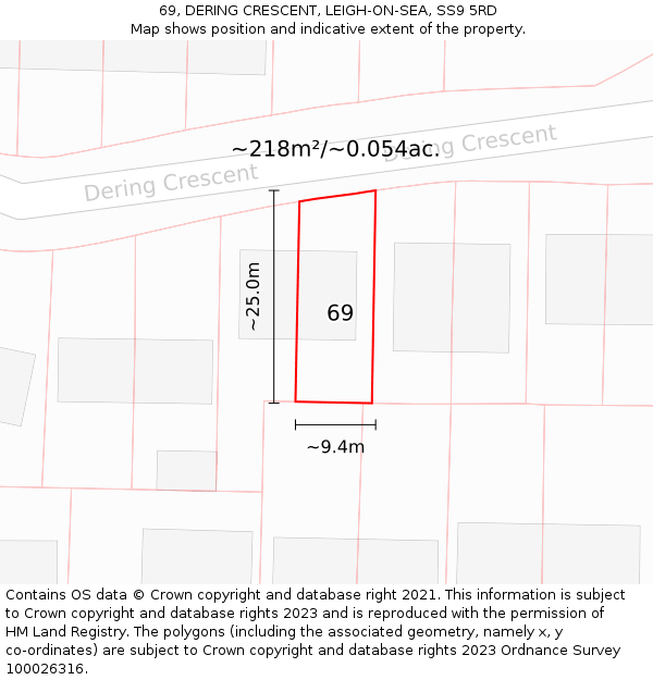 69, DERING CRESCENT, LEIGH-ON-SEA, SS9 5RD: Plot and title map