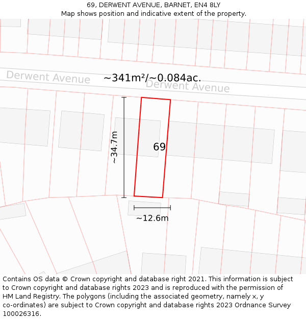 69, DERWENT AVENUE, BARNET, EN4 8LY: Plot and title map