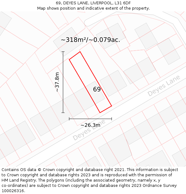 69, DEYES LANE, LIVERPOOL, L31 6DF: Plot and title map