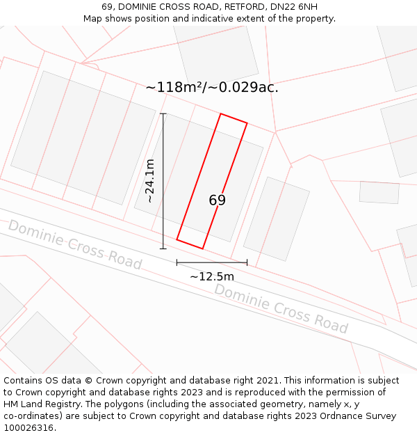 69, DOMINIE CROSS ROAD, RETFORD, DN22 6NH: Plot and title map