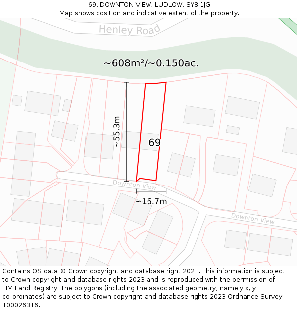 69, DOWNTON VIEW, LUDLOW, SY8 1JG: Plot and title map