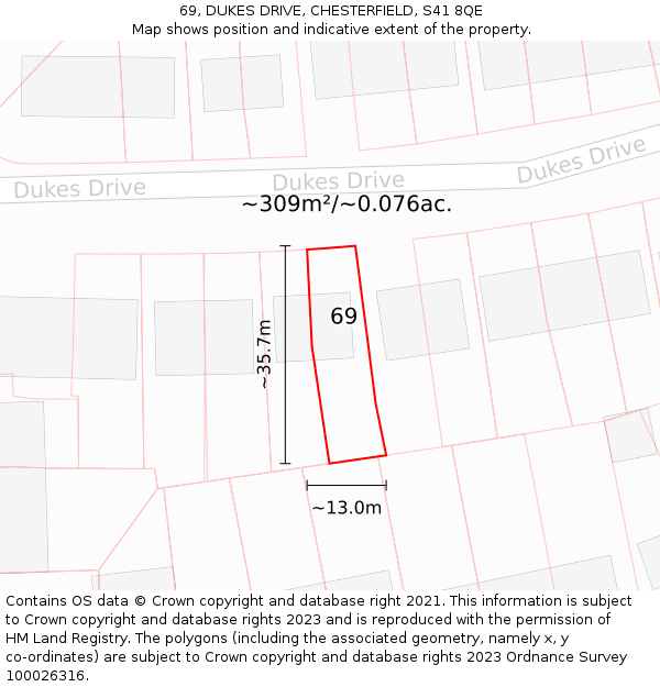 69, DUKES DRIVE, CHESTERFIELD, S41 8QE: Plot and title map