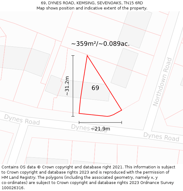 69, DYNES ROAD, KEMSING, SEVENOAKS, TN15 6RD: Plot and title map