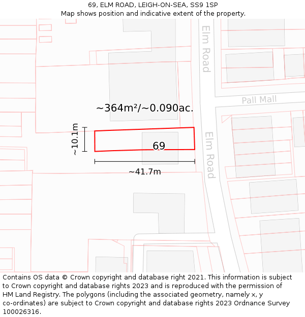 69, ELM ROAD, LEIGH-ON-SEA, SS9 1SP: Plot and title map