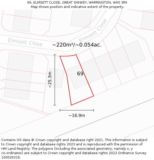 69, ELMSETT CLOSE, GREAT SANKEY, WARRINGTON, WA5 3RX: Plot and title map