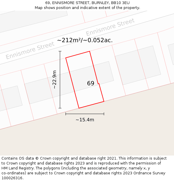 69, ENNISMORE STREET, BURNLEY, BB10 3EU: Plot and title map