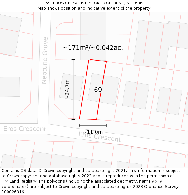 69, EROS CRESCENT, STOKE-ON-TRENT, ST1 6RN: Plot and title map