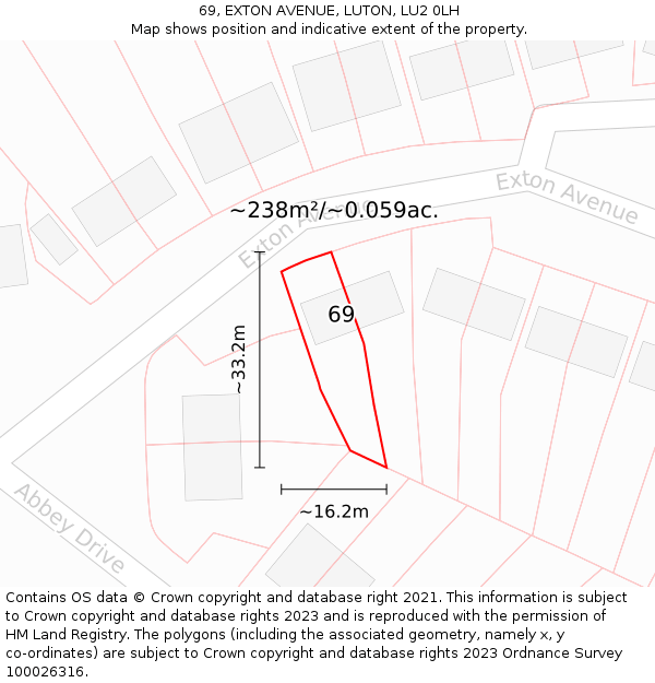 69, EXTON AVENUE, LUTON, LU2 0LH: Plot and title map