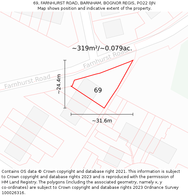 69, FARNHURST ROAD, BARNHAM, BOGNOR REGIS, PO22 0JN: Plot and title map