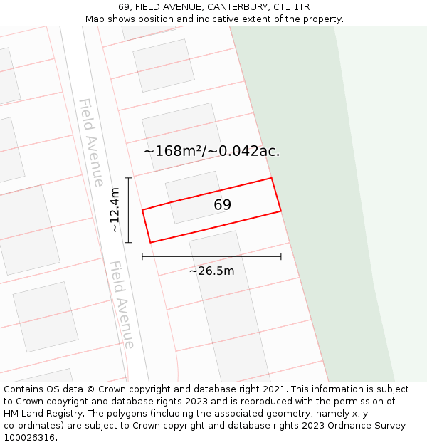 69, FIELD AVENUE, CANTERBURY, CT1 1TR: Plot and title map