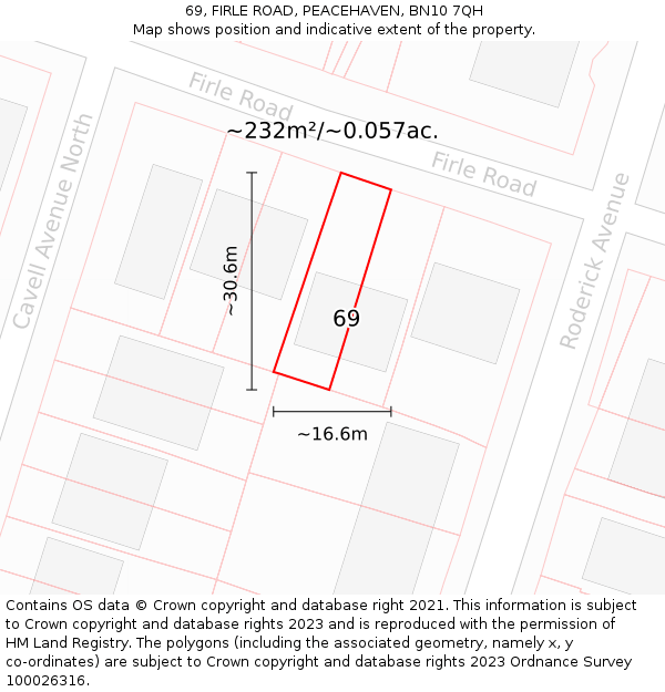 69, FIRLE ROAD, PEACEHAVEN, BN10 7QH: Plot and title map