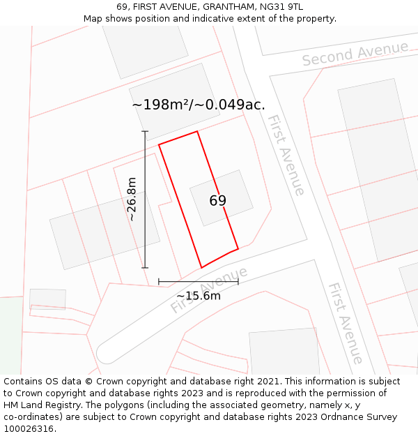 69, FIRST AVENUE, GRANTHAM, NG31 9TL: Plot and title map