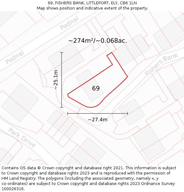 69, FISHERS BANK, LITTLEPORT, ELY, CB6 1LN: Plot and title map