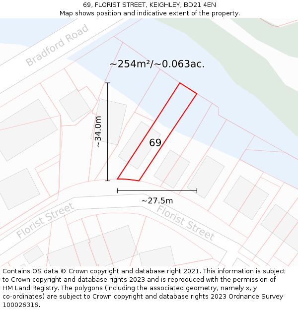 69, FLORIST STREET, KEIGHLEY, BD21 4EN: Plot and title map