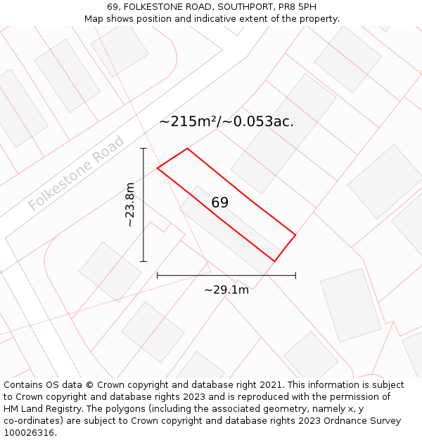 69, FOLKESTONE ROAD, SOUTHPORT, PR8 5PH: Plot and title map