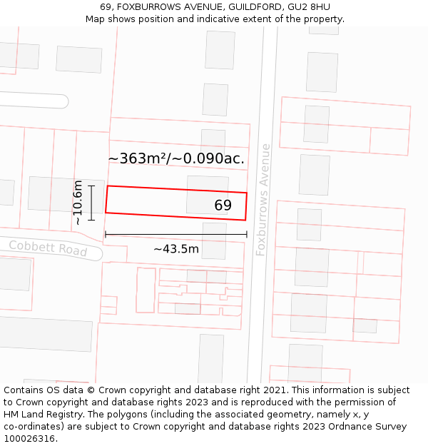 69, FOXBURROWS AVENUE, GUILDFORD, GU2 8HU: Plot and title map