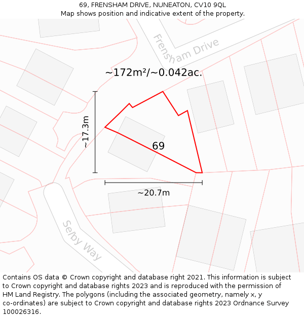 69, FRENSHAM DRIVE, NUNEATON, CV10 9QL: Plot and title map